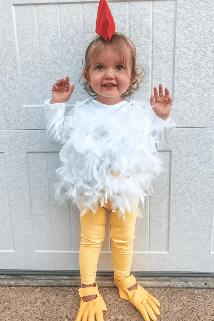DIY toddler girl chicken costume.